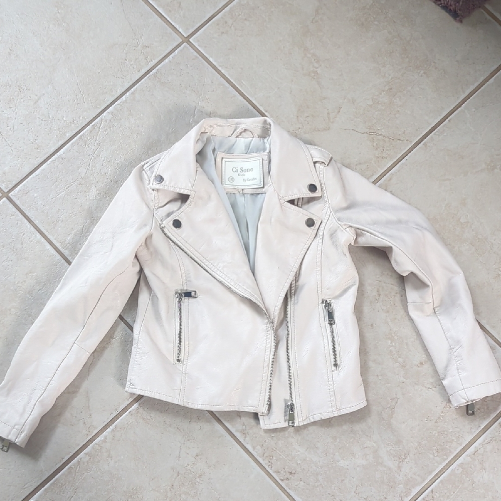 Ci Sono Light Beige Tan Faux Leather Jacket Girls Size 10